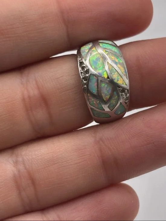 Sterling Silver Dome Ring with Opal Inlay - Picture 3 of 5